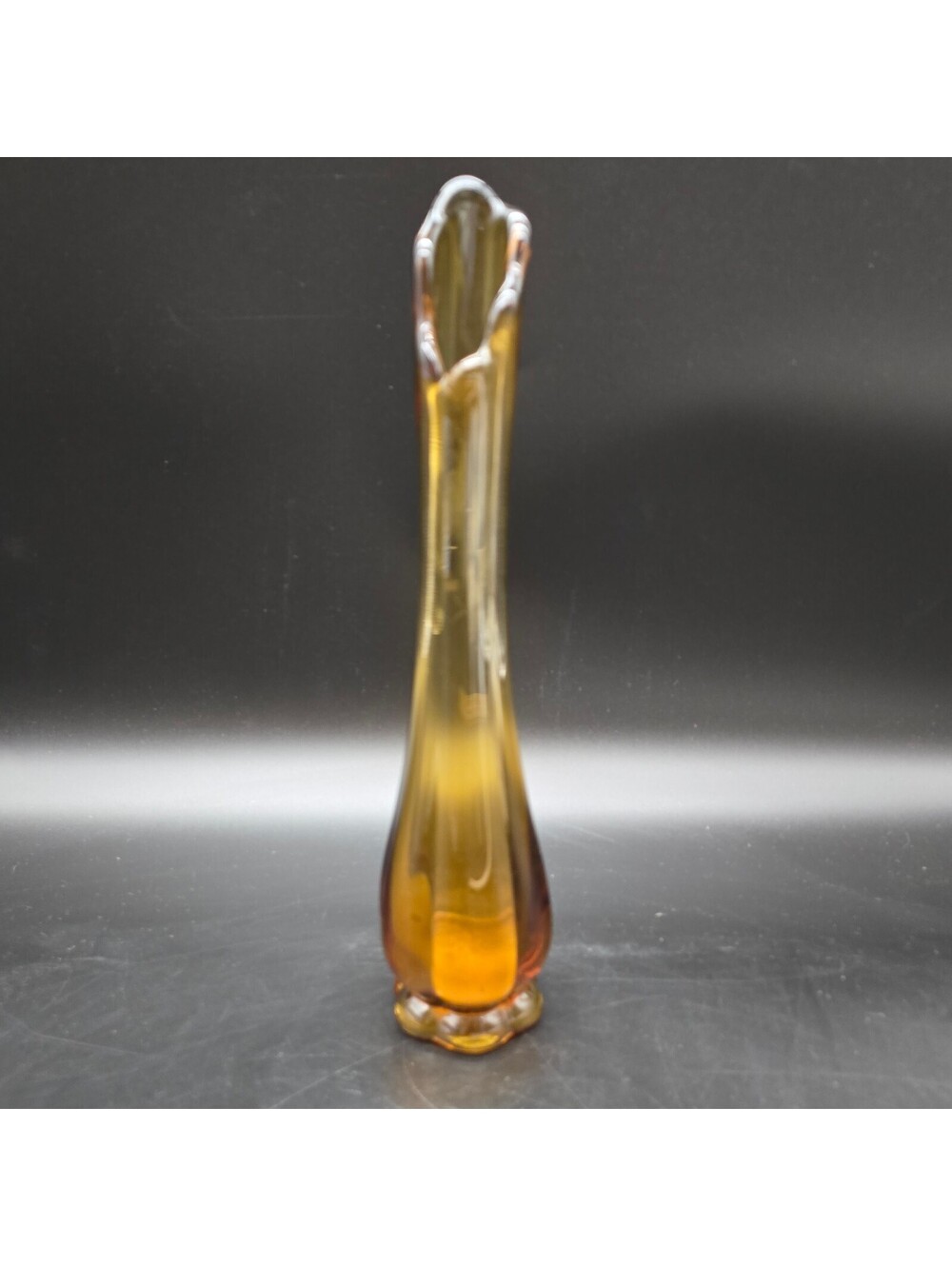 Vintage 12" Viking Glass Amber Epic Six-Petal Swung Vase Mid Century Modern